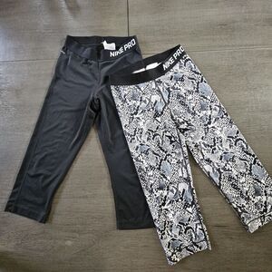 Nike PRO Womans 3/4 Length Capri Leggings Lot Of 2 Running Pants Workout
